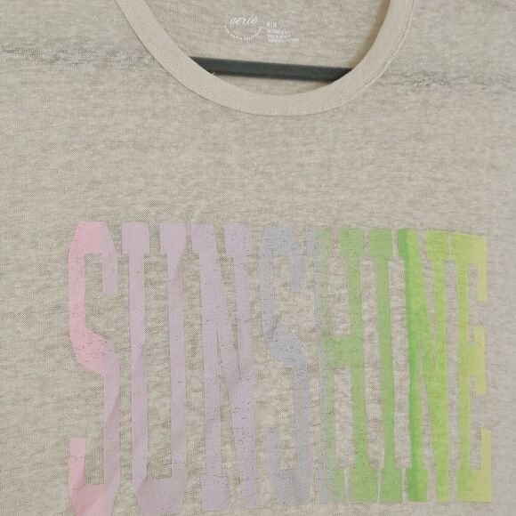 Aerie Burnout Linen Blend Graphic Tee Boyfriend T-Shirt Top Size M Cream - Picture 3 of 6